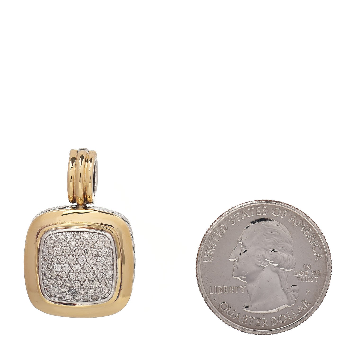 David Yurman Sterling Silver 18K Yellow Gold Diamond Pave 14mm Albion Enhancer Pendant 2 of 3