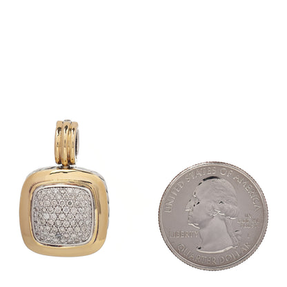 David Yurman Sterling Silver 18K Yellow Gold Diamond Pave 14mm Albion Enhancer Pendant 2 of 3