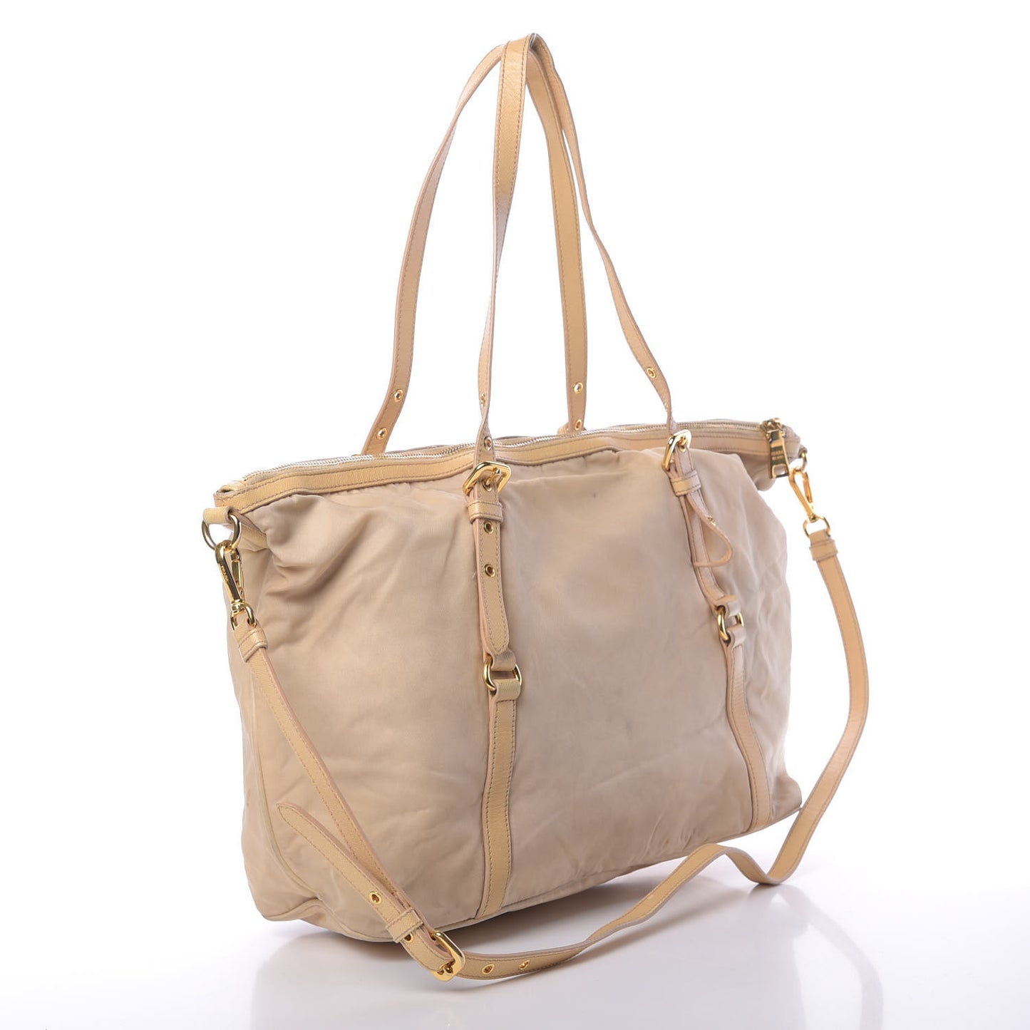 Tessuto Nylon Nappa Shoulder Bag Beige