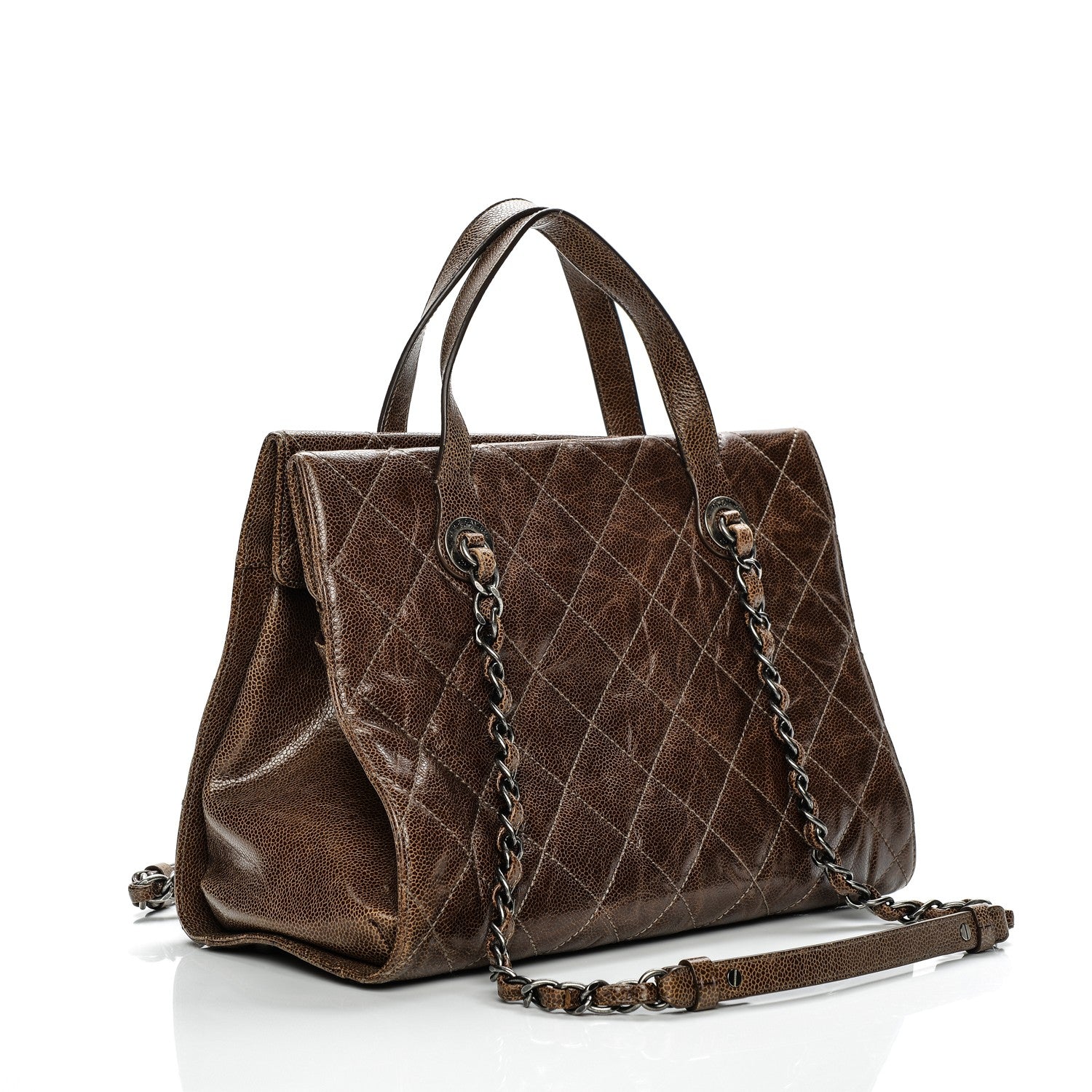 Chanel Crumpled Grained Calfskin CC Crave Tote Brown 3 of 7