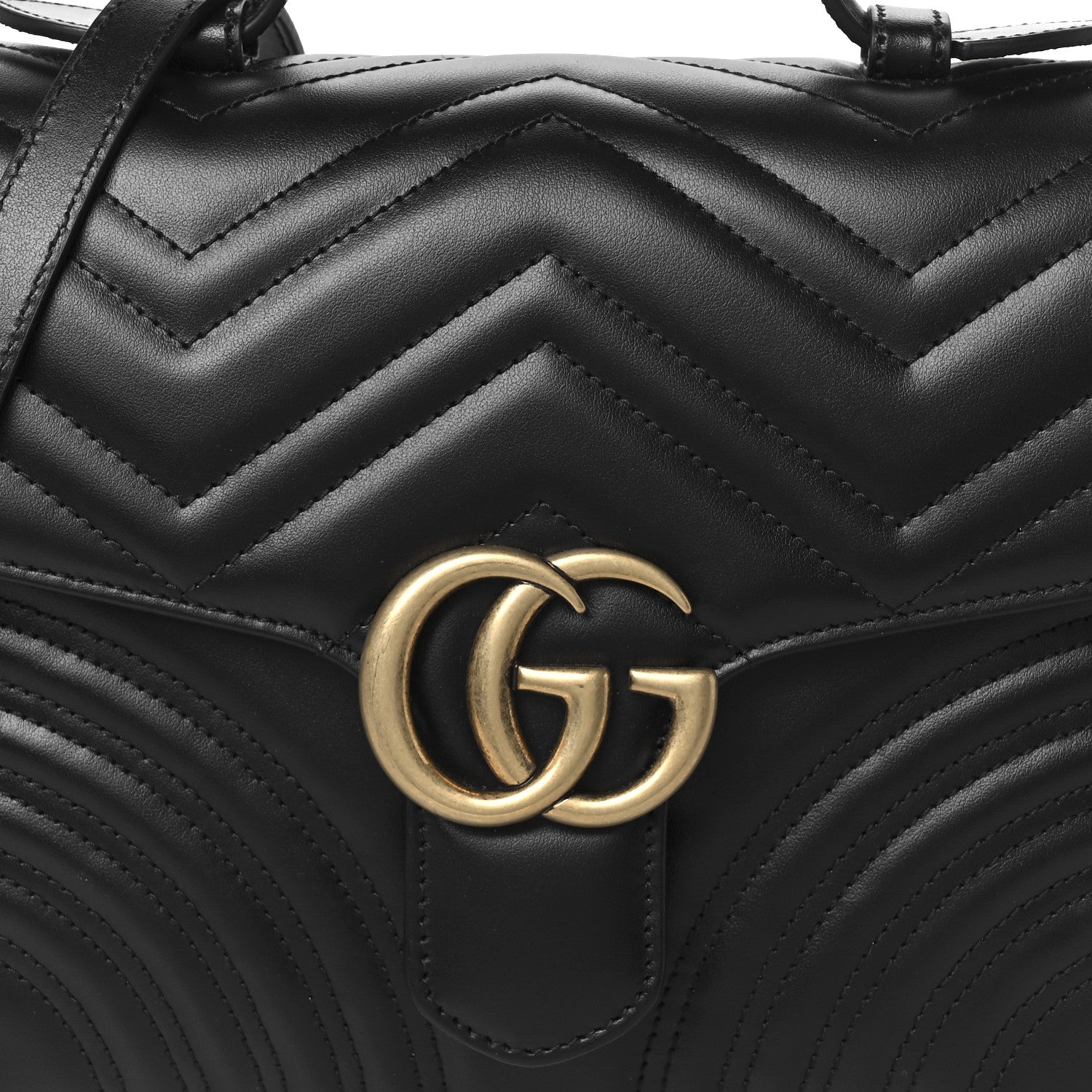 Gucci Calfskin Matelasse Small GG Marmont Top Handle Shoulder Bag Black 9 of 11
