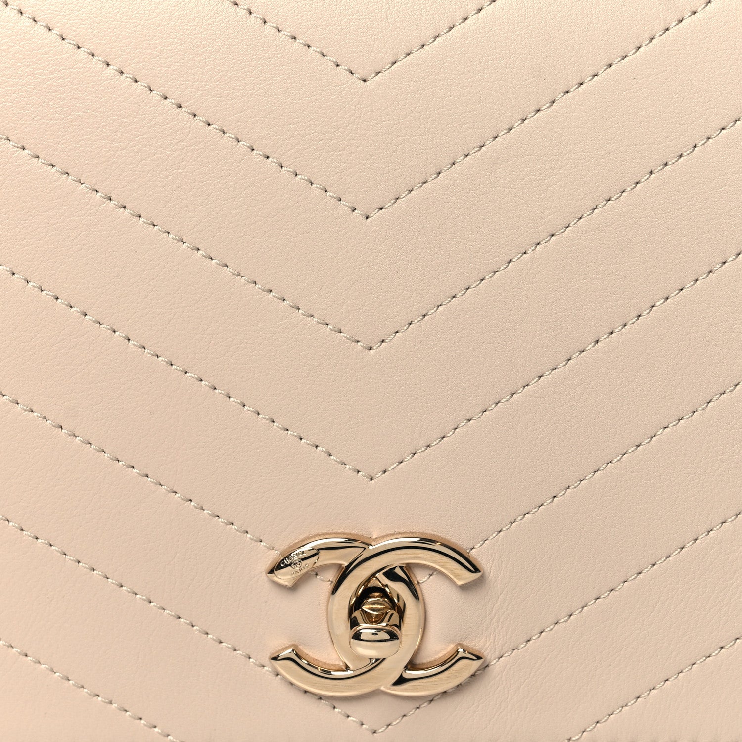 Chanel Grained Calfskin Stitched Medium Chevron Chic Top Handle Flap Beige 9 of 11