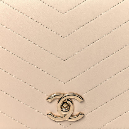 Chanel Grained Calfskin Stitched Medium Chevron Chic Top Handle Flap Beige 9 of 11