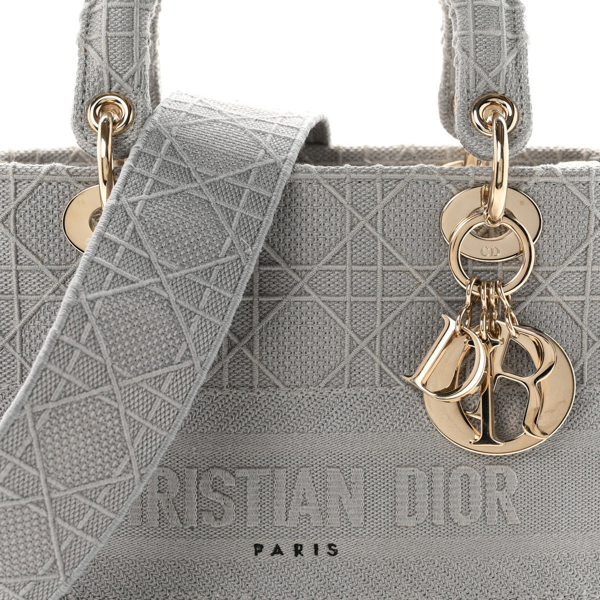 Christian Dior Canvas Embroidered Cannage Medium Lady D-Lite Gray 8 of 10