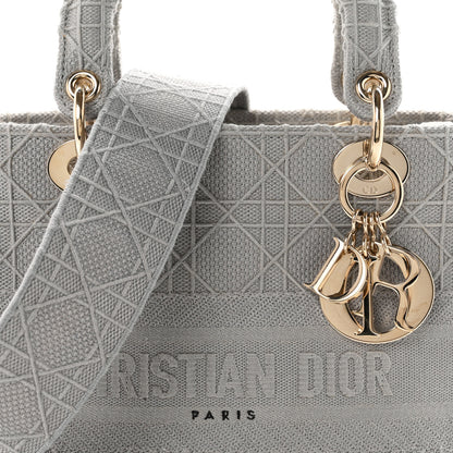 Christian Dior Canvas Embroidered Cannage Medium Lady D-Lite Gray 8 of 10