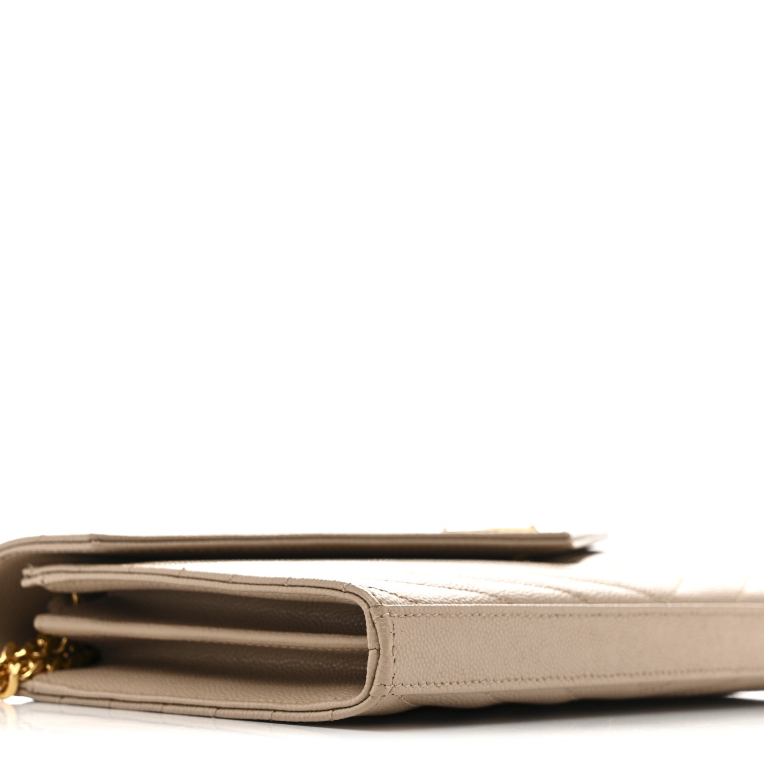 Saint Laurent Grain De Poudre Matelasse Chevron Monogram Chain Wallet Dark Beige 9 of 14