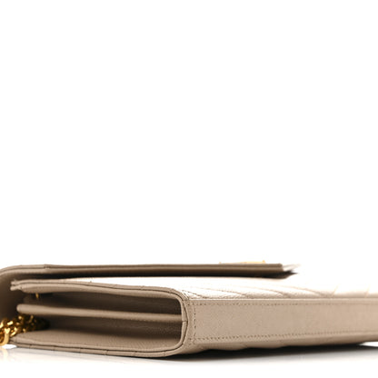 Saint Laurent Grain De Poudre Matelasse Chevron Monogram Chain Wallet Dark Beige 9 of 14
