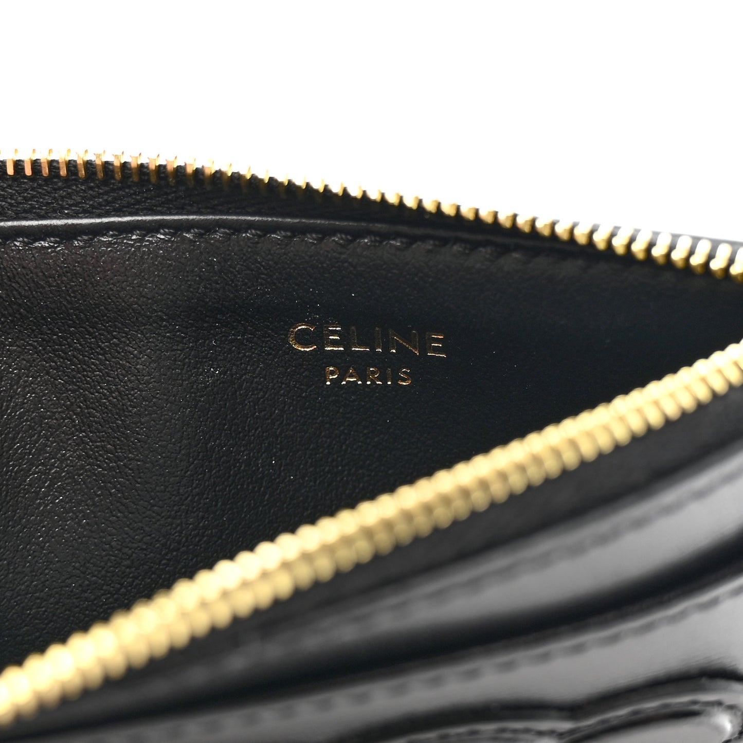 Triomphe Calfskin Zipped Card Holder Black Black