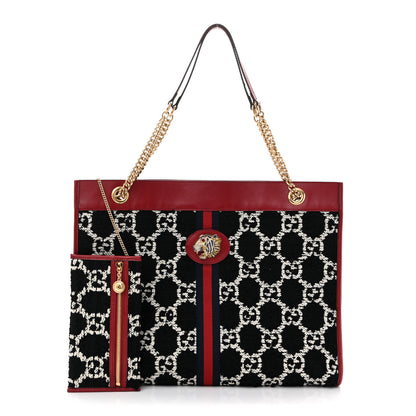 Gucci Tweed GG Monogram Large Rajah Chain Tote Romantic Cherry Black White 3 of 14