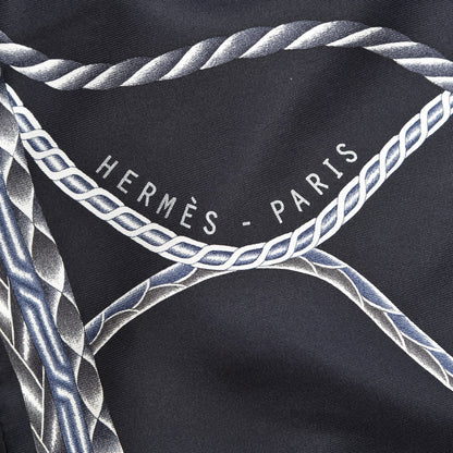 Hermes Silk Robe Du Soir Scarf 90 Marine Encre Blanc 4 of 7