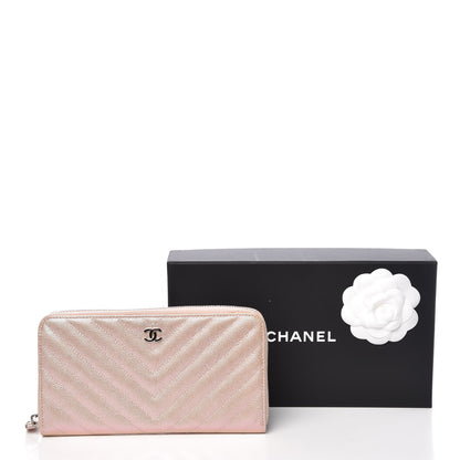 Chanel Metallic Caviar Chevron Quilted Small Zip Around Wallet Light Gold 10 of 10