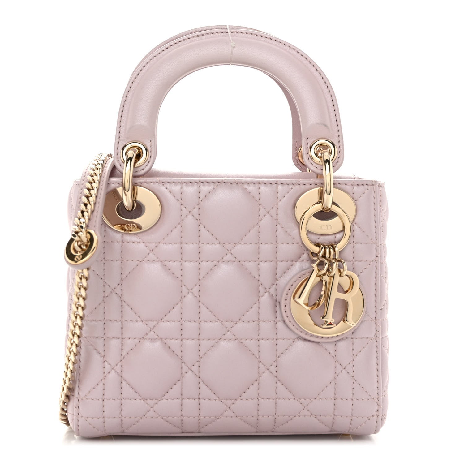 Christian Dior Metallic Lambskin Cannage Mini Lady Dior Lotus 1 of 9