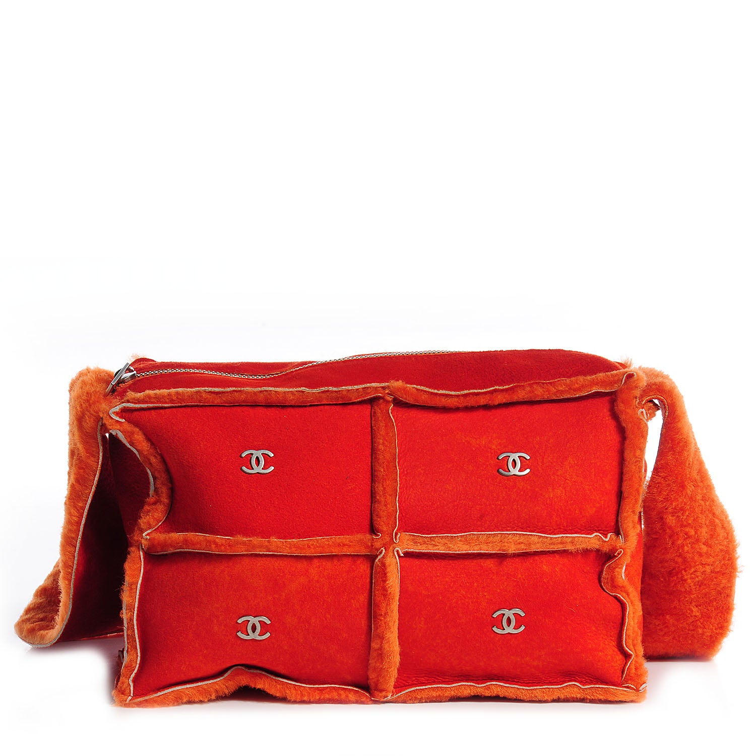 Chanel Suede Shearling Fur Shoulder Bag Orange 1 of 8