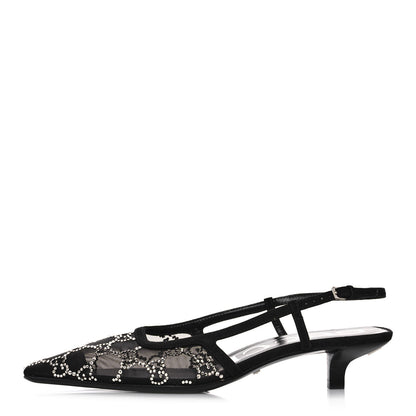 Gucci Tela Retino Kid Scamosciato Crystal GG Monogram Square G 35mm Slingback Pumps 37 Black 1 of 9