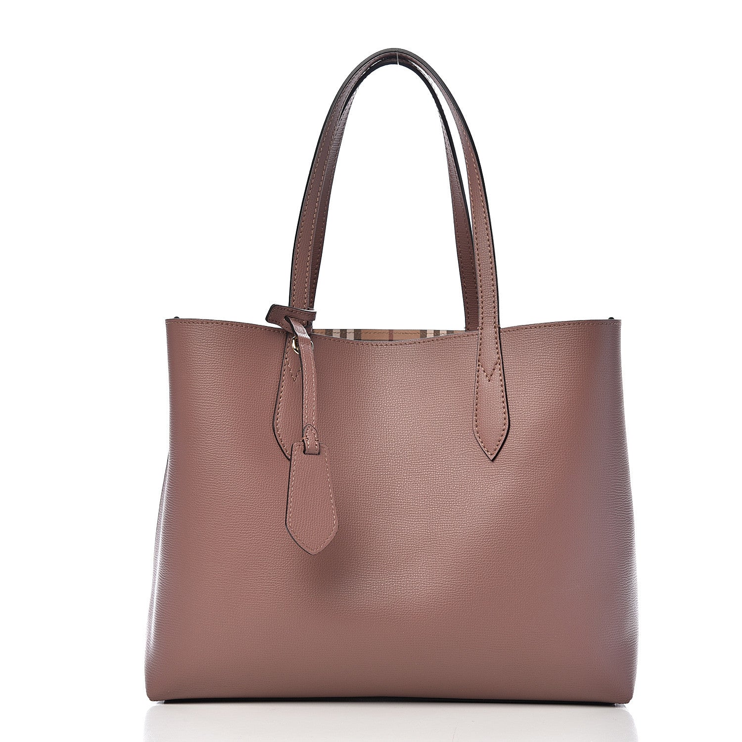 Burberry Grainy Calfskin Haymarket Check Medium Reversible Tote Light Elderberry 2 of 15