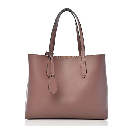 Burberry Grainy Calfskin Haymarket Check Medium Reversible Tote Light Elderberry 2 of 15