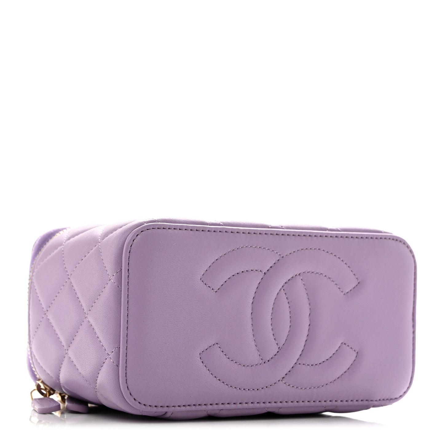 Lambskin Quilted Small Top Handle Vanity Case With Chain Light Purple