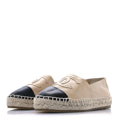 Chanel Lambskin CC Espadrilles 37 Beige Black 4 of 8