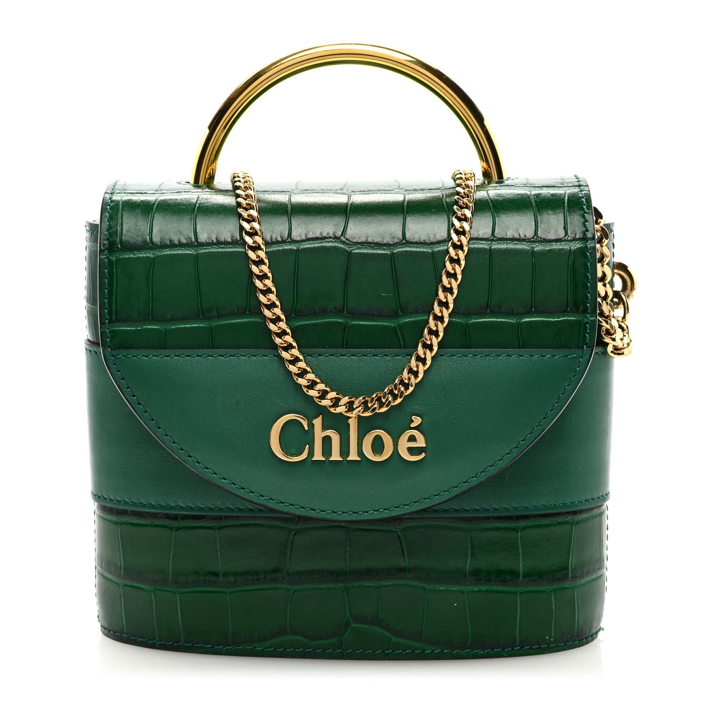 Calfskin Crocodile Embossed Small Aby Lock Woodsy Green