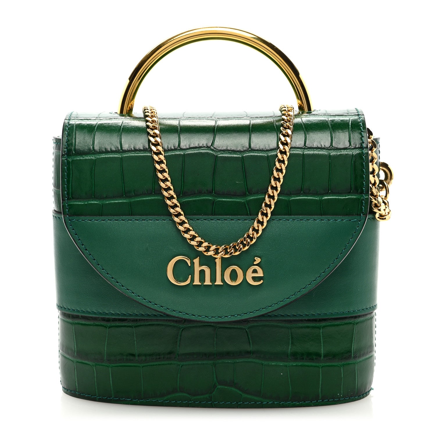 Chloe Calfskin Crocodile Embossed Small Aby Lock Woodsy Green 1 of 8