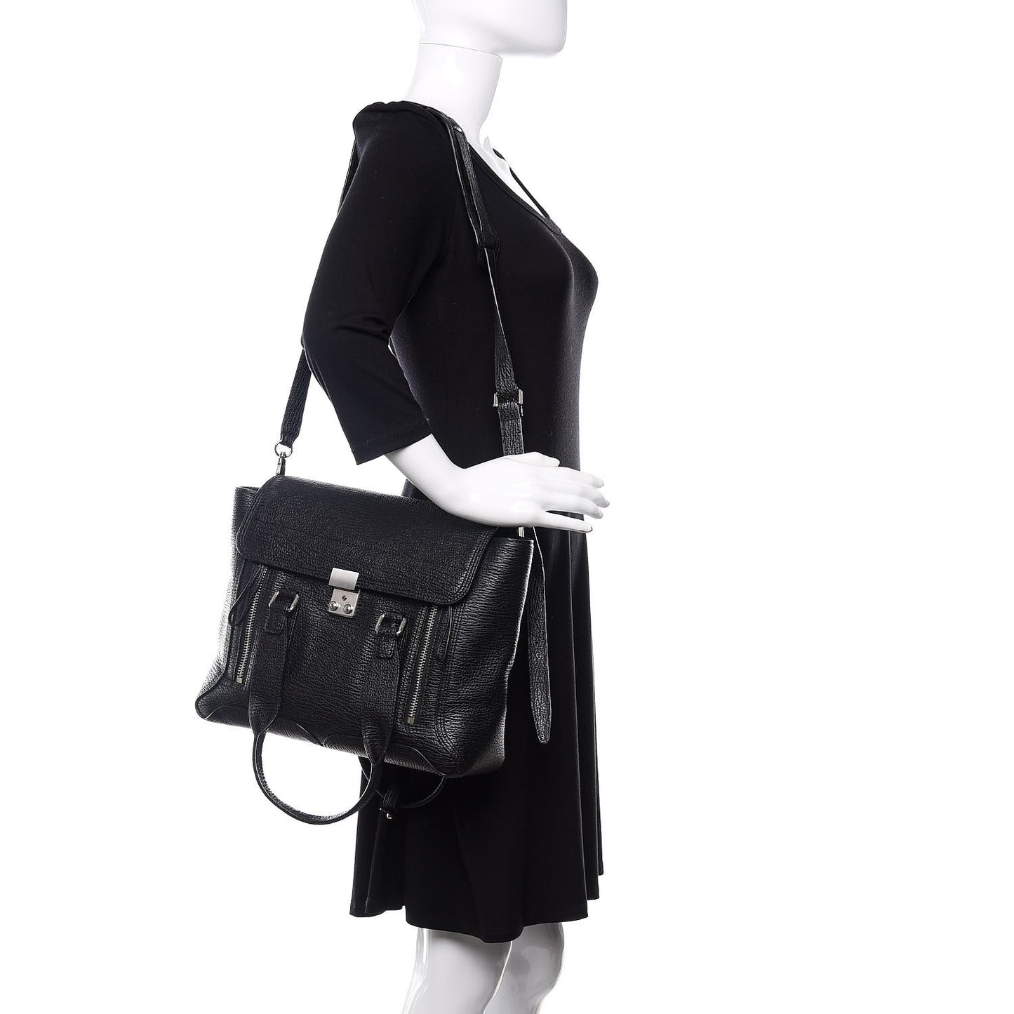 3.1 Textured Calfskin Medium Pashli Satchel Black