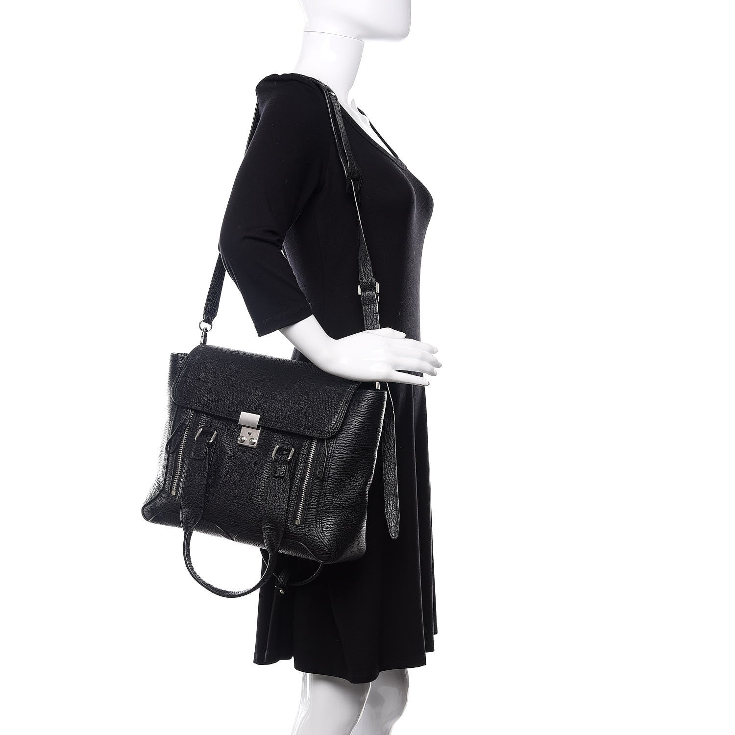 3.1 Phillip Lim 3.1 Textured Calfskin Medium Pashli Satchel Black 2 of 11