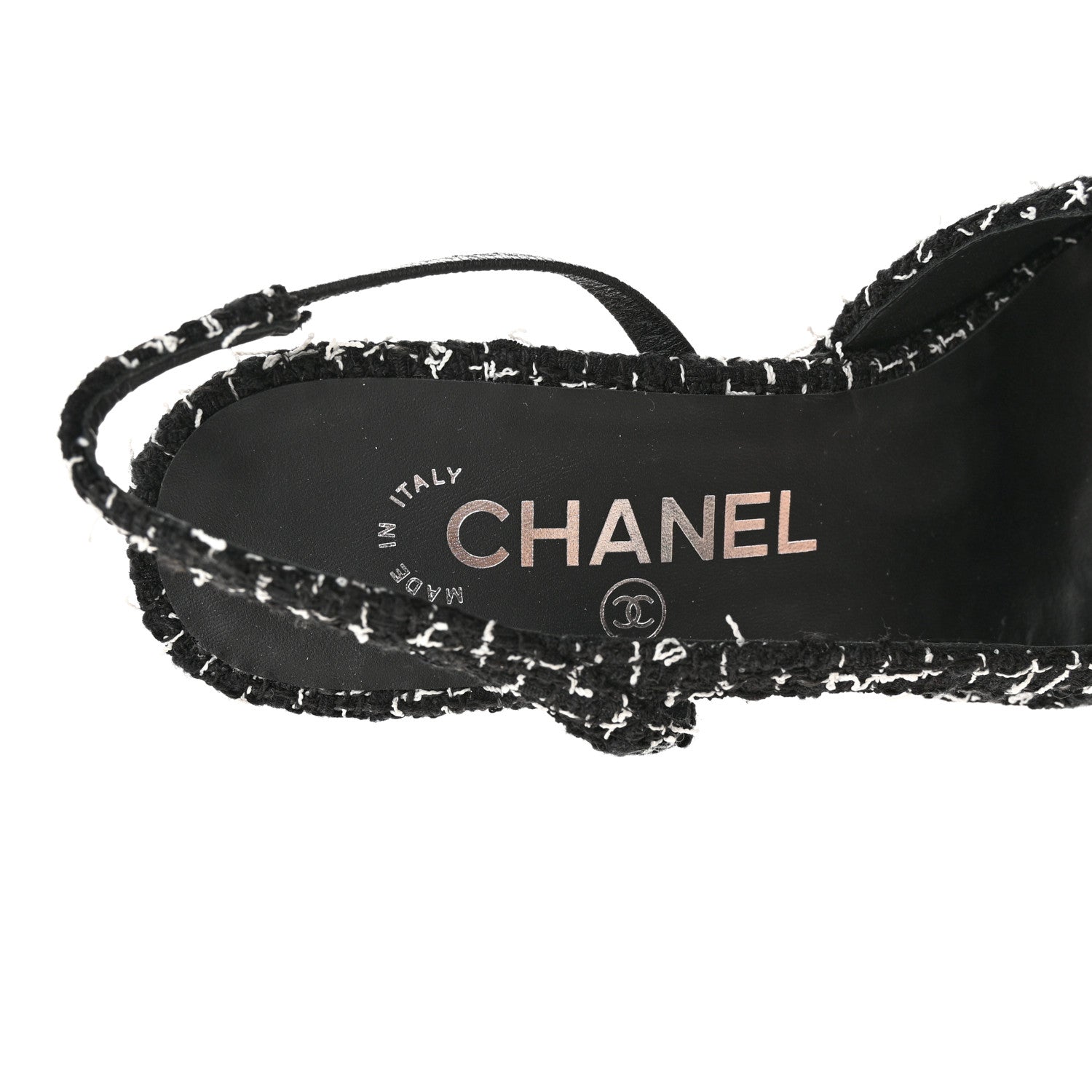 Chanel Tweed Grosgrain Cap Toe CC Slingback Pumps 36 Black White 5 of 11