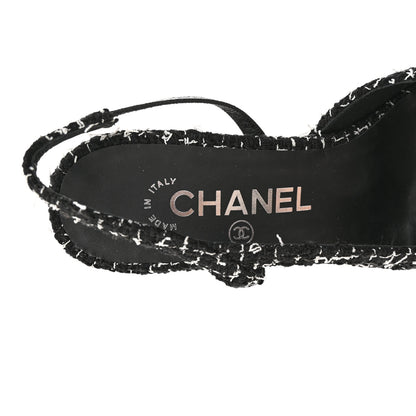 Chanel Tweed Grosgrain Cap Toe CC Slingback Pumps 36 Black White 5 of 11