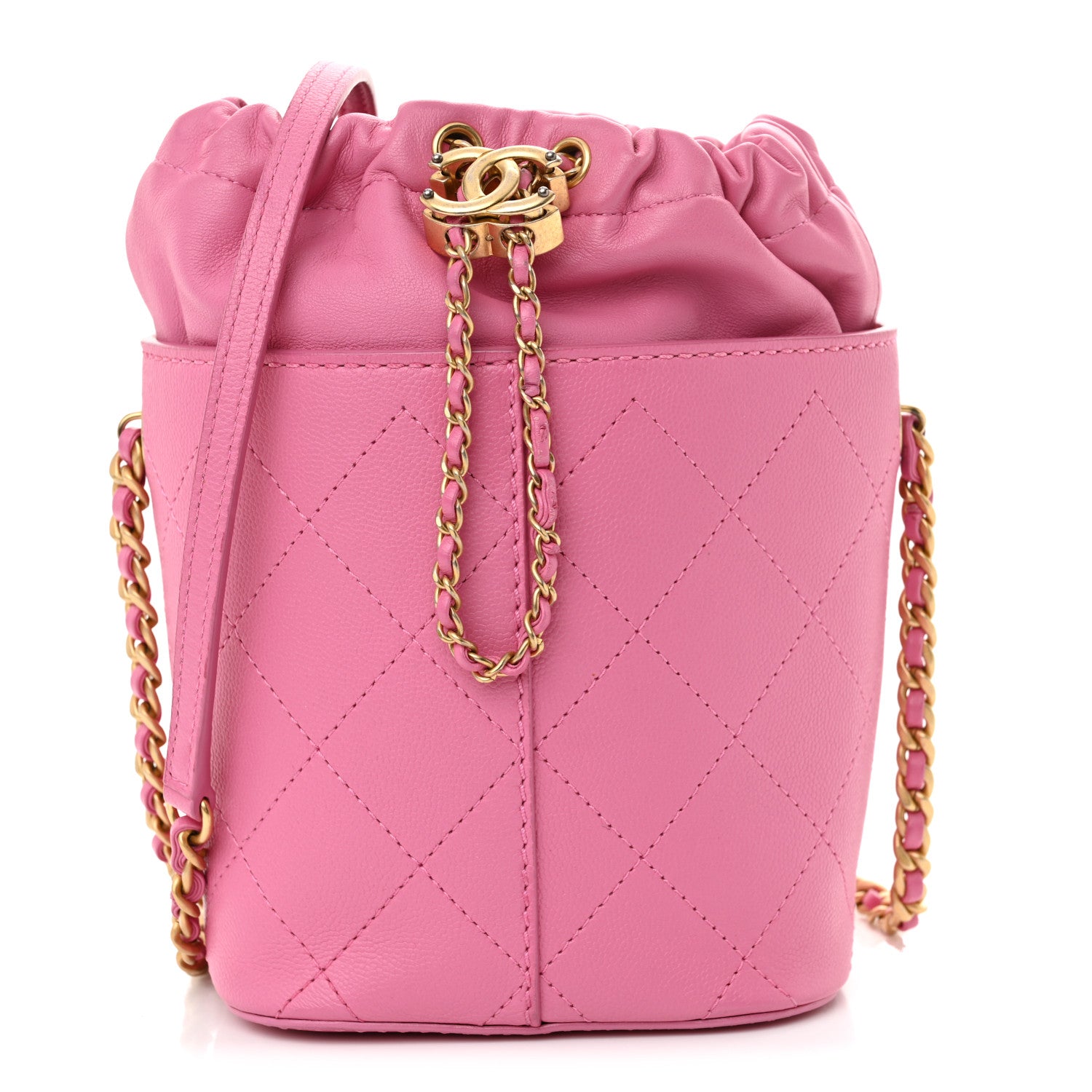 Chanel Calfskin Small CC Chain Bucket Drawstring Bag Pink 1 of 10