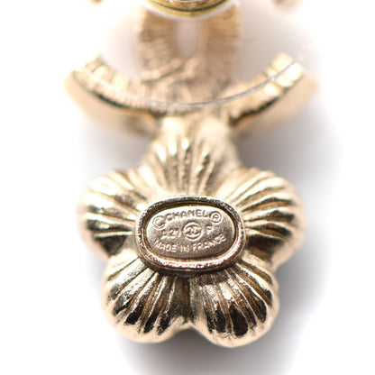 Chanel Crystal Pearl CC Flower Earrings Black Gold 4 of 5