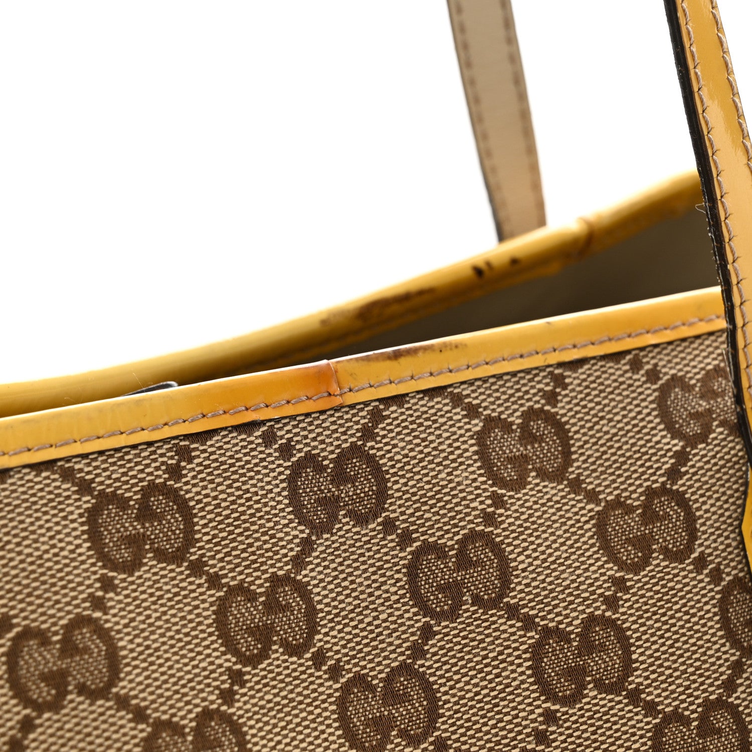 Gucci GG Monogram Patent Oliver Pug Tote Yellow Beige 12 of 21