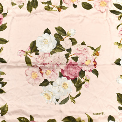 Chanel Silk CC Logo Camellia Scarf 2 of 8
