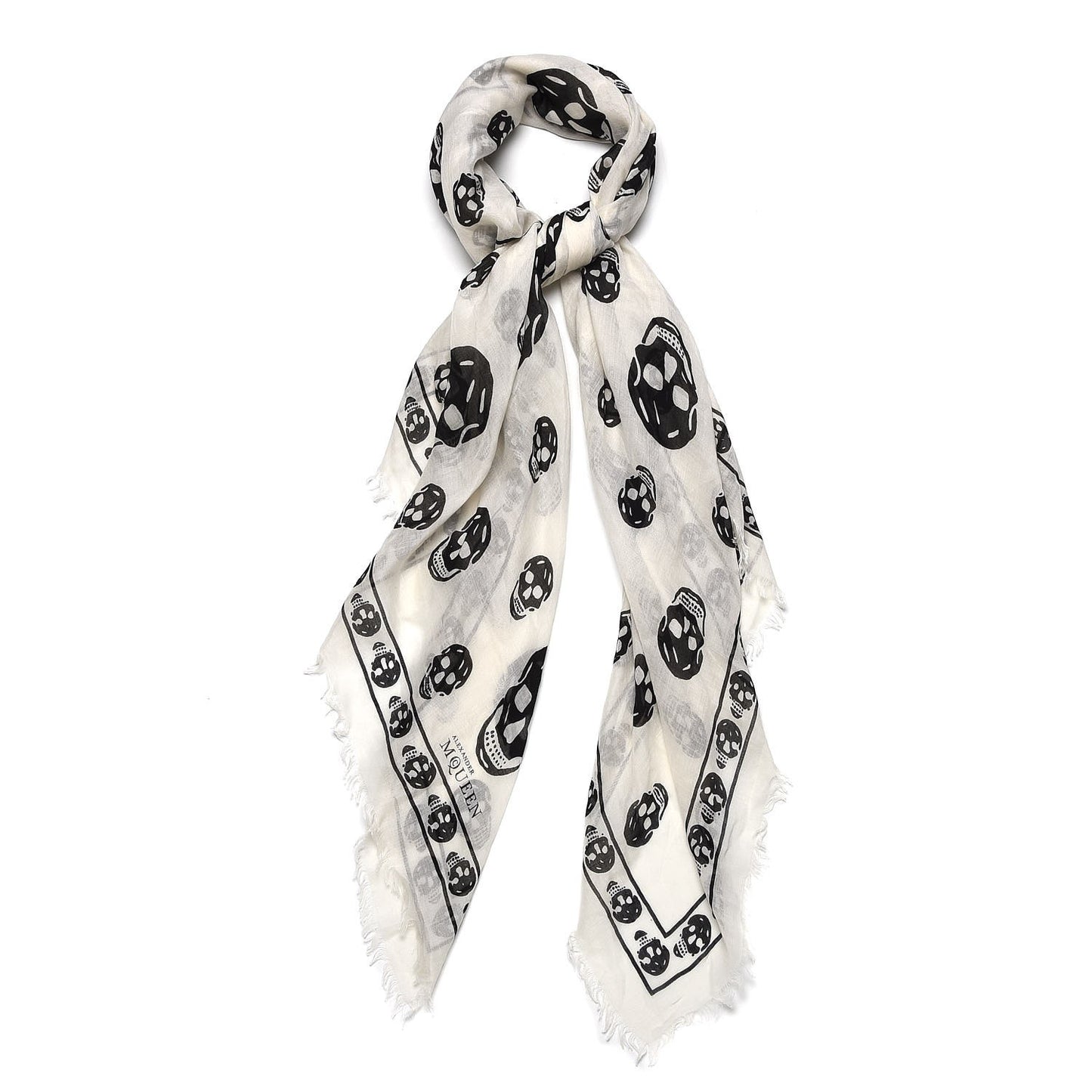 Silk Chiffon Skull Scarf Ivory Black