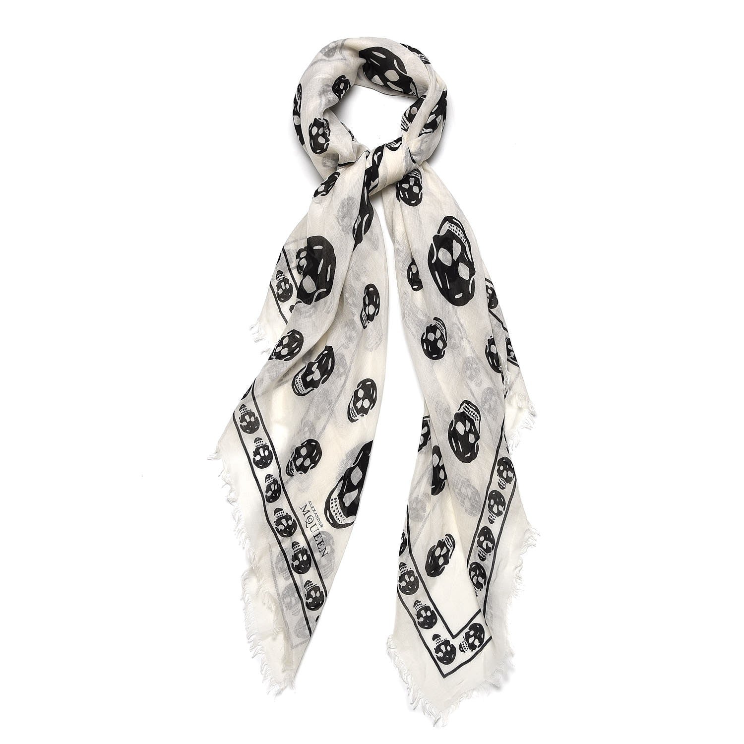 Alexander McQueen Silk Chiffon Skull Scarf Ivory Black 1 of 5
