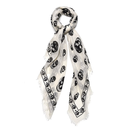 Alexander McQueen Silk Chiffon Skull Scarf Ivory Black 1 of 5