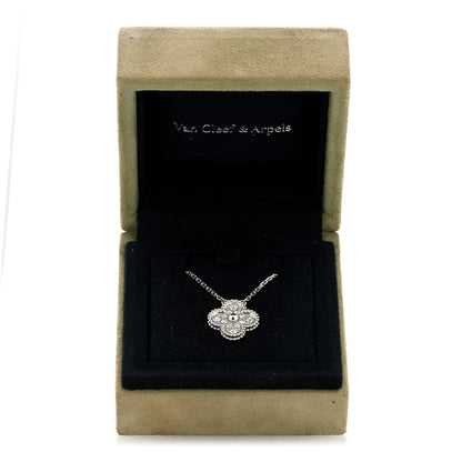 Van Cleef & Arpels 18K White Gold Diamond Vintage Alhambra Pendant Necklace 8 of 9