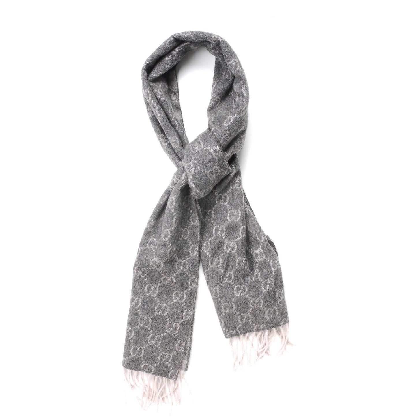 Cashmere Monogram Fringe Scarf Gray