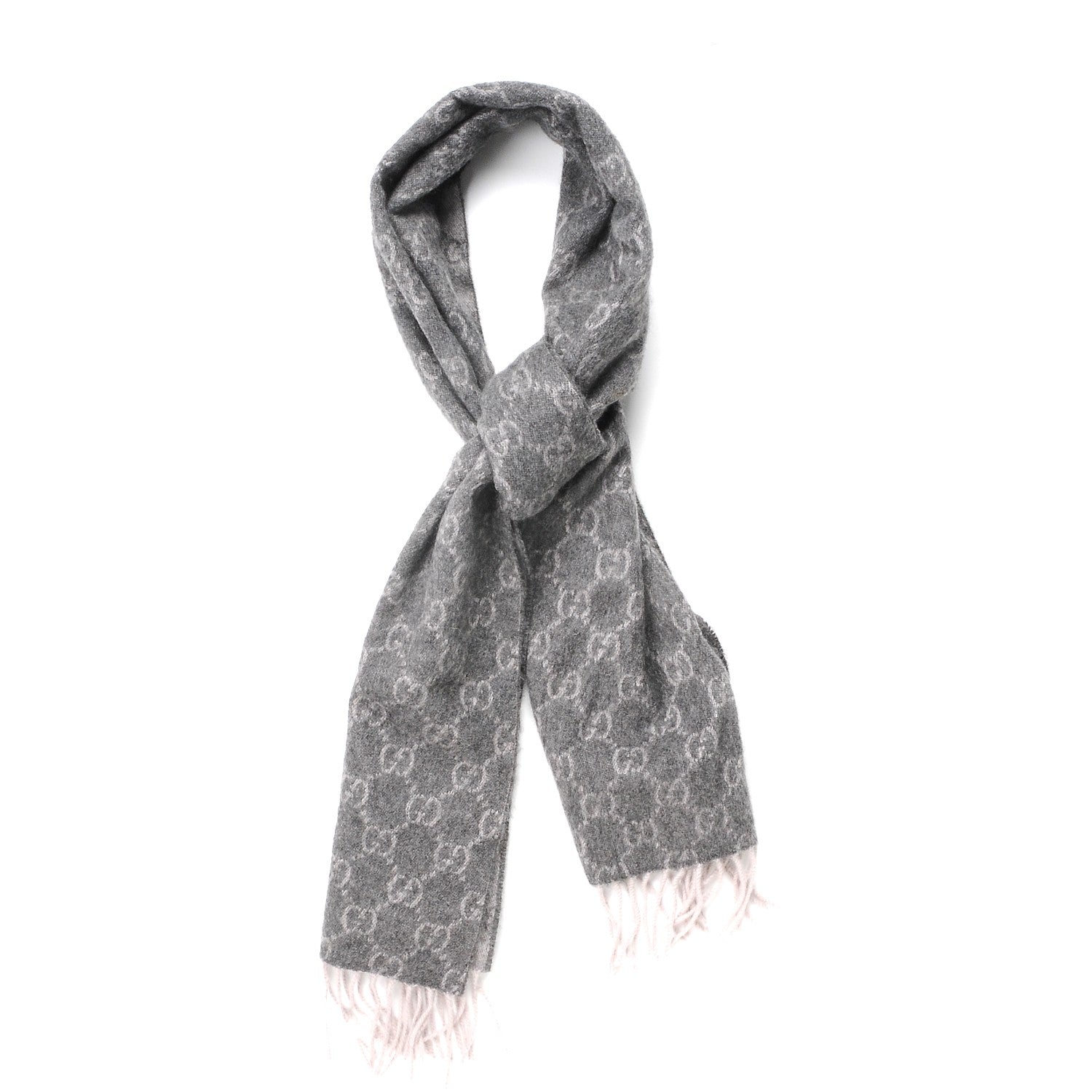 Gucci Cashmere Monogram Fringe Scarf Gray 1 of 3