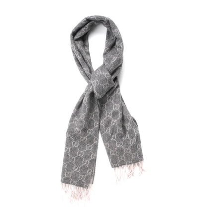 Gucci Cashmere Monogram Fringe Scarf Gray 1 of 3