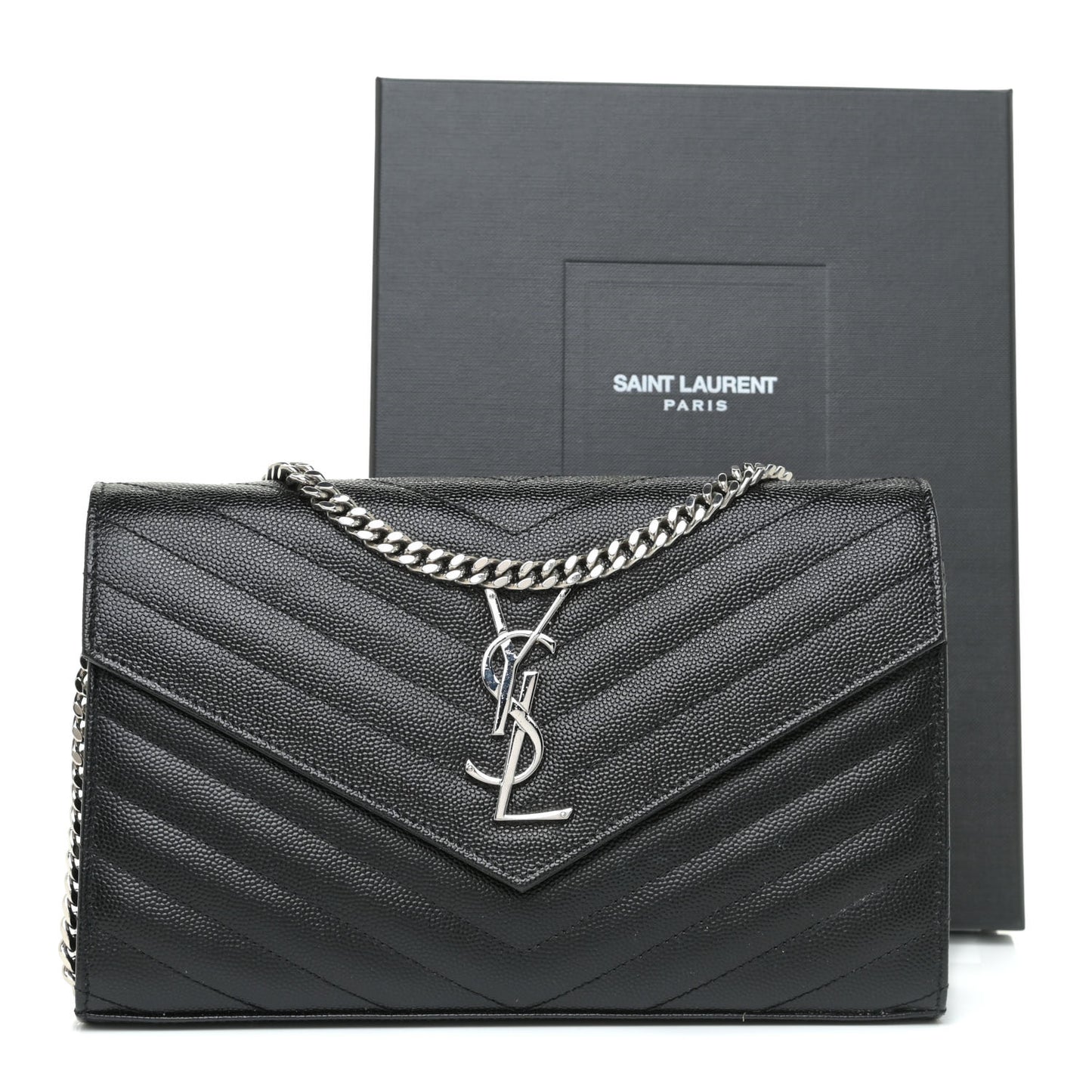 Grain De Poudre Matelasse Chevron Monogram Chain Wallet Black