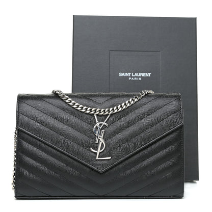 Saint Laurent Grain De Poudre Matelasse Chevron Monogram Chain Wallet Black 17 of 17