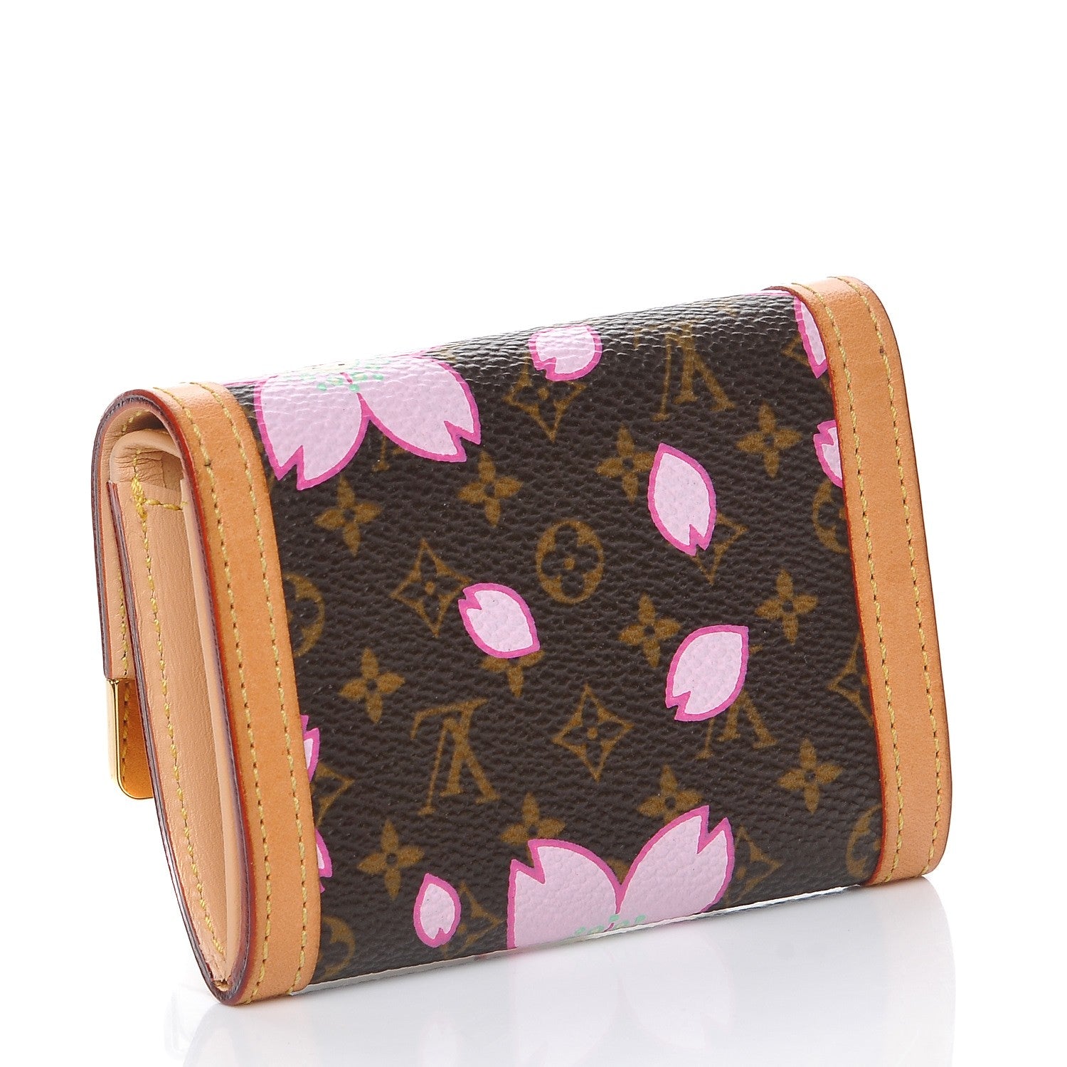 Louis Vuitton Monogram Cherry Blossom Porte-Monnaie Plat Coin Purse Brown 3 of 10