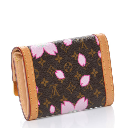Louis Vuitton Monogram Cherry Blossom Porte-Monnaie Plat Coin Purse Brown 3 of 10