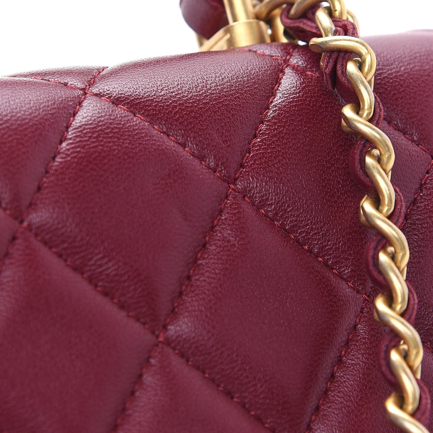 Lambskin Quilted Top Handle Flap Coin Purse With Chain Burgundy