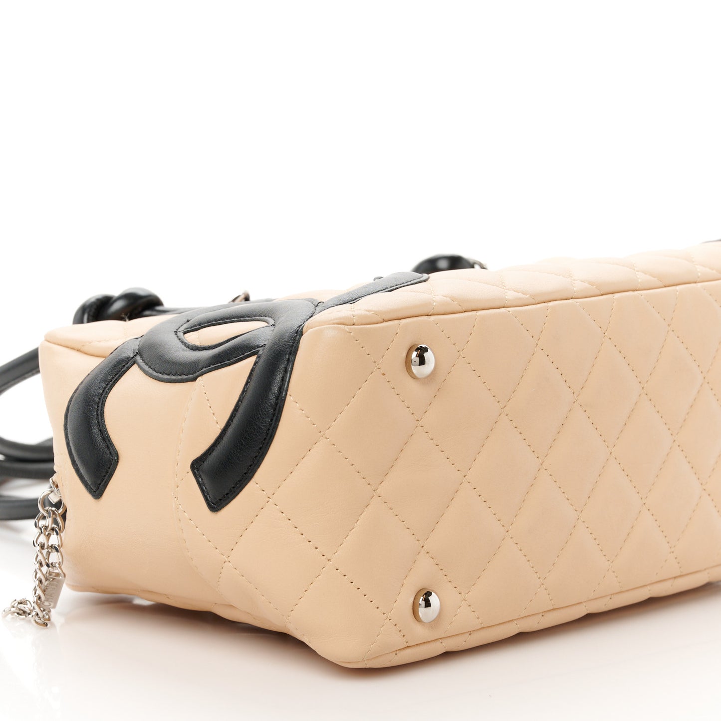 Calfskin Quilted Large Cambon Bowler Beige Black