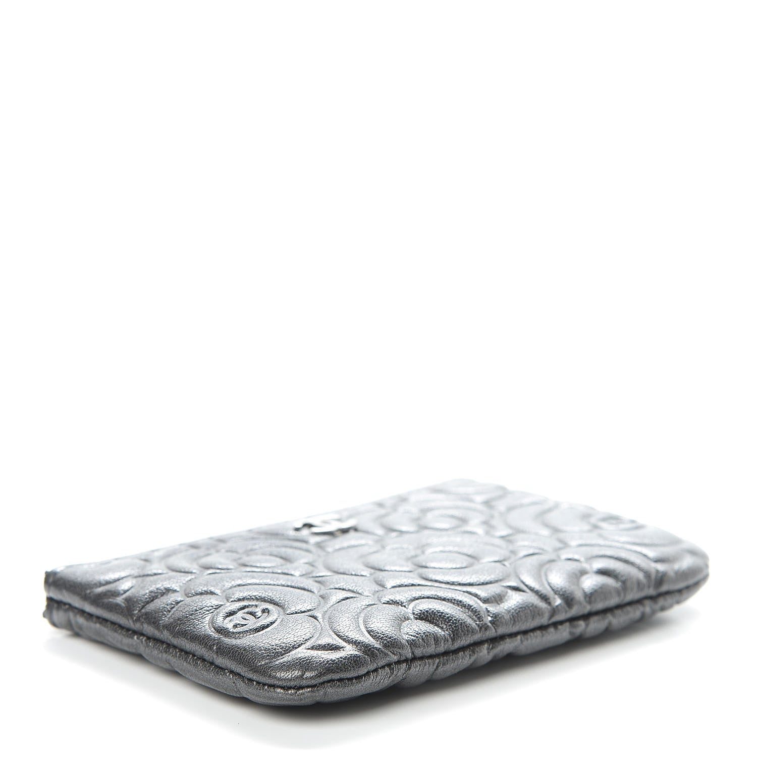 Chanel Goatskin Camellia Embossed Cosmetic Pouch Anthracite 4 of 8