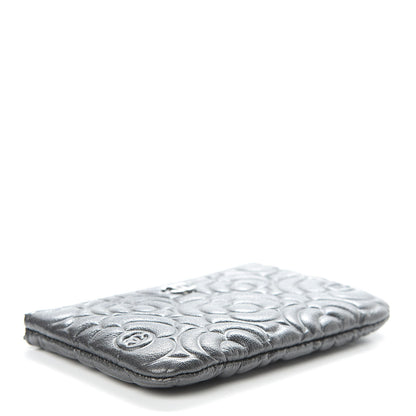Chanel Goatskin Camellia Embossed Cosmetic Pouch Anthracite 4 of 8
