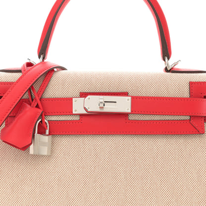 Hermes Toile Swift Kelly Sellier 28 Rouge Piment Ecru 8 of 10