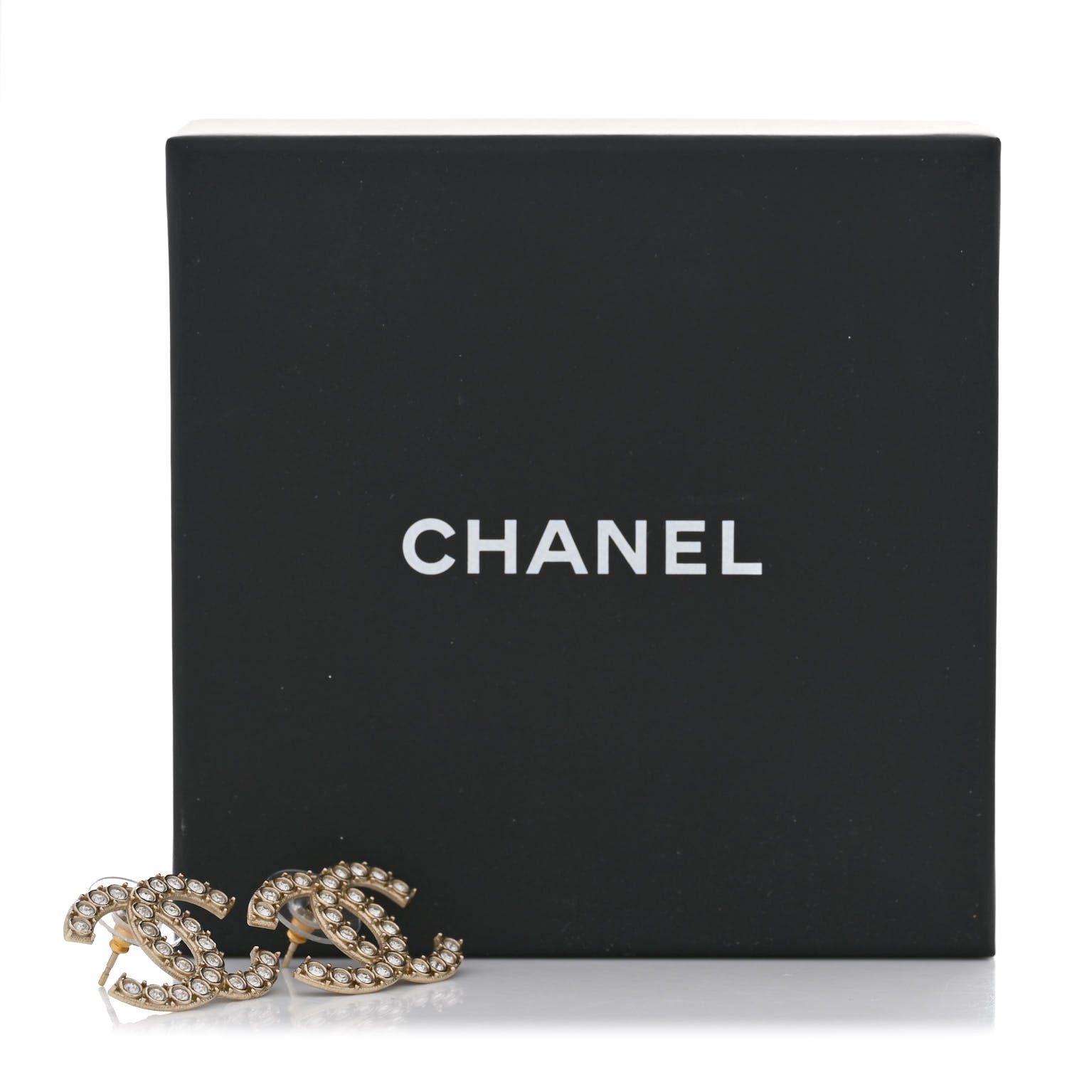 Chanel Crystal CC Large Stud Earrings Gold 5 of 5