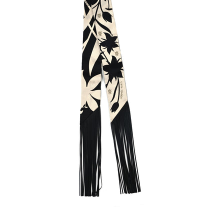 Hermes Silk Calfskin Bouquet Final Fringed Twilly Creme Black 2 of 3